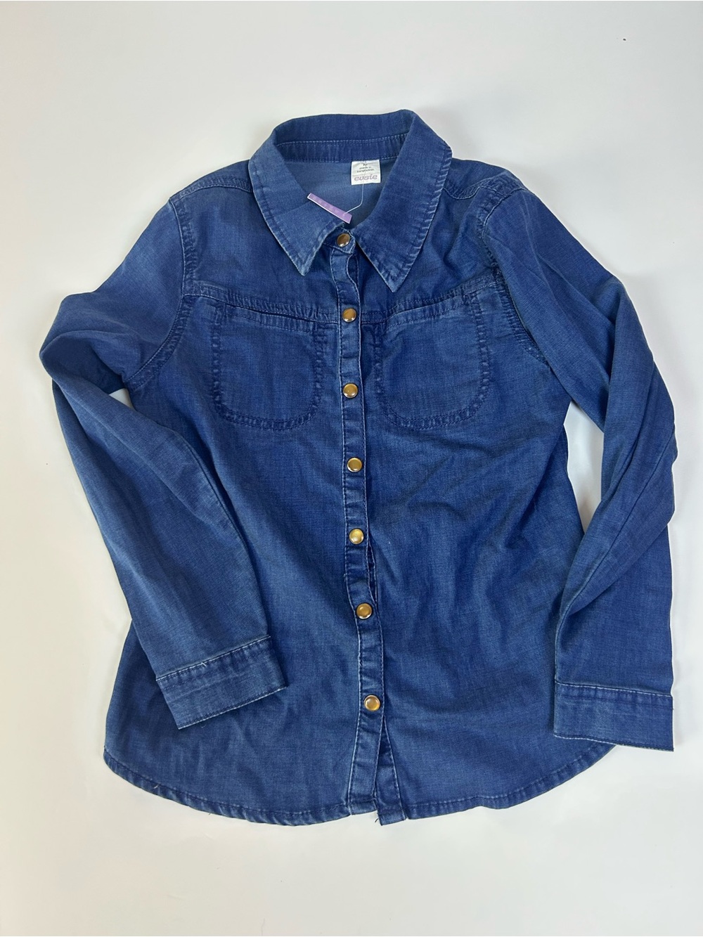 Evsie Girls Medium Blue Chambray Denim Snap Front Shirt NWT